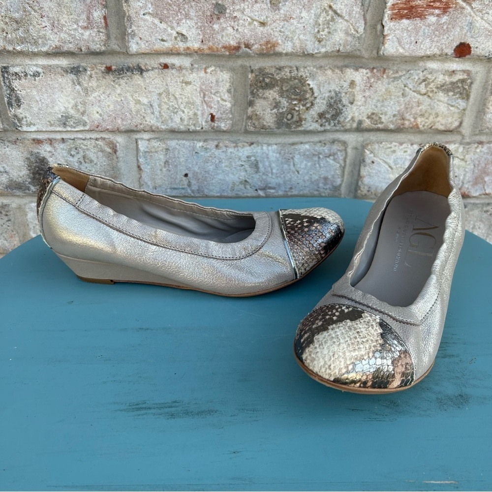 AGL Attilio Giusti Leombruni Leather Snake Cap Toe Wedge Womens Size 38